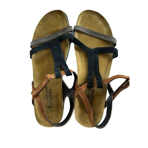 NAOT Judith Sandals Brown Black Leather Uppers Size 41 / 10 Strappy Boho Cork - Picture 3 of 6
